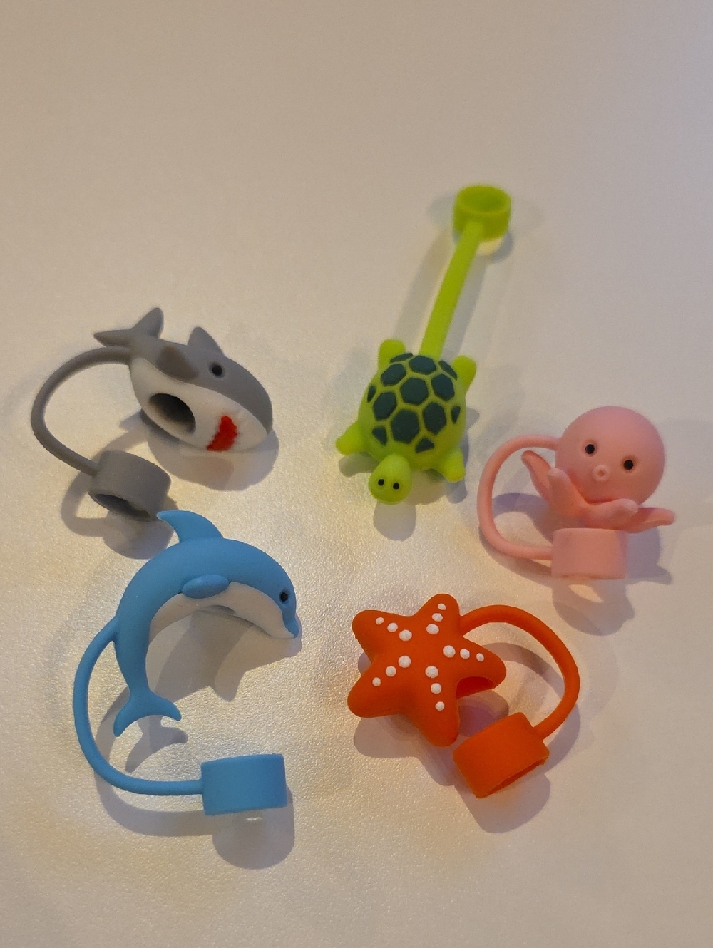 Straw Toppers Set of 5 Sea Creatures Silicone